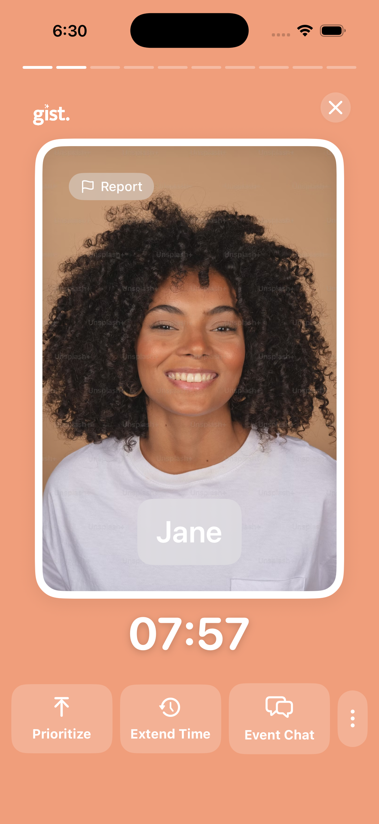 Gist app showing an 8-minute conversation round